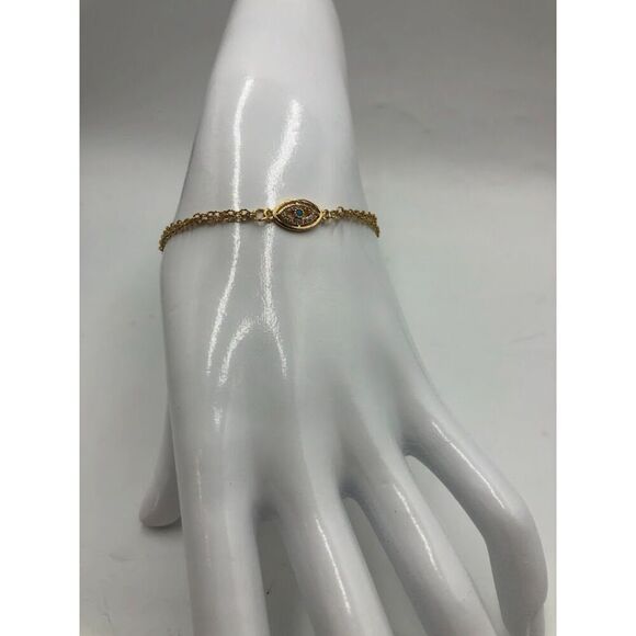 18K Gold Plated Women's Evil Eye Bracelet with Center Faux Stone Waterproof - Picture 3 of 11